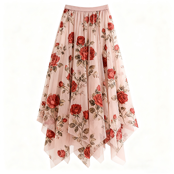 Women's Solid Color Irregular Gauze High-Waist A-Line Slim Midi Skirt