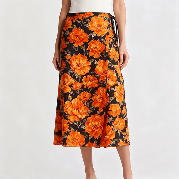 Spring Summer Autumn Solid Color Wrap Midi Skirt - Lace-Up Linen Lightweight