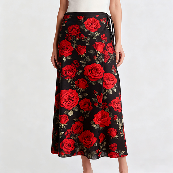 Spring Summer Autumn Solid Color Lace-Up Linen Lightweight Wrap Midi Skirt